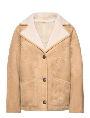 Shearling-Lined Coat With Buttons Nahkatakki Beige Mango