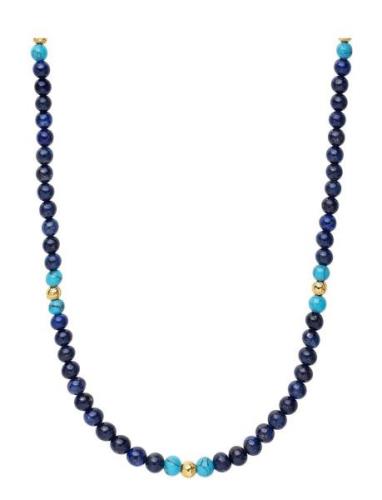 Beaded Necklace With Blue Lapis, Turquoise, And Gold Kaulakoru Korut B...