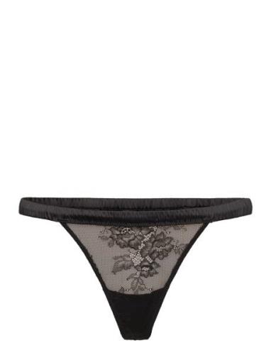 Lace Satin Thong Stringit Alusvaatteet Black Understatement Underwear