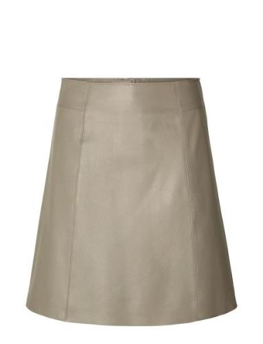 Slfnew Ibi Mw Leather Skirt B Noos Lyhyt Hame Beige Selected Femme