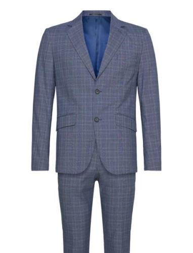 Checked Stretch Suit Puku Blue Lindbergh