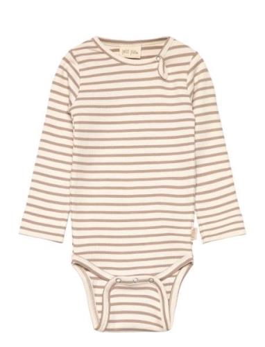 Body L/S Modal Striped Bodies Long-sleeved Beige Petit Piao