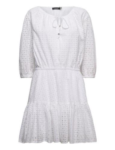 Eyelet-Embroidered Cotton Dress Lyhyt Mekko White Lauren Ralph Lauren