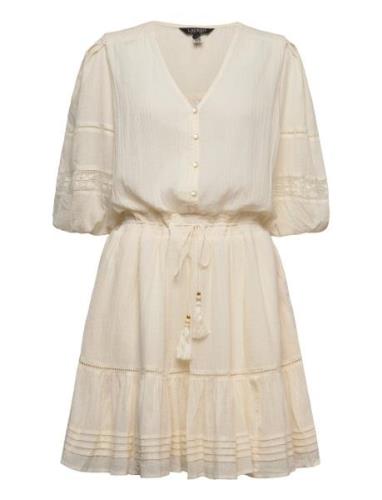 Cotton Crinkle-Dress Lyhyt Mekko Cream Lauren Ralph Lauren