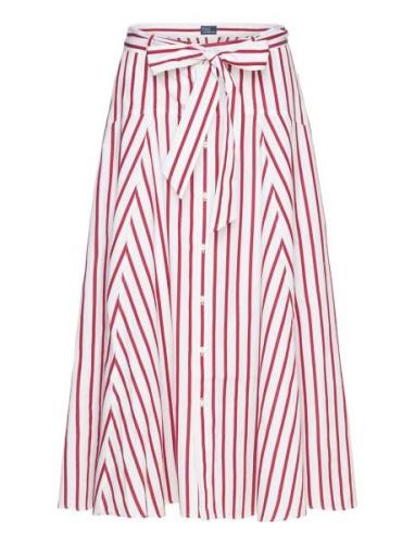 Striped Cotton A-Line Skirt Polvipituinen Hame Red Polo Ralph Lauren