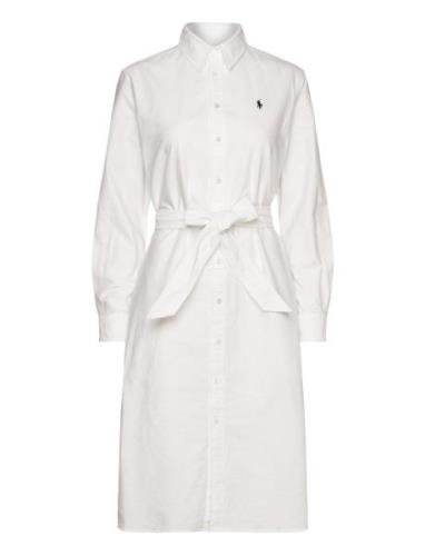 Belted Cotton Oxford Shirtdress Polvipituinen Mekko White Polo Ralph L...