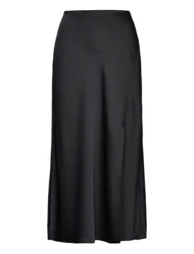 Satin Crepe A-Line Skirt Polvipituinen Hame Black Lauren Ralph Lauren