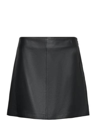 Leather Pencil Miniskirt Lyhyt Hame Black Lauren Ralph Lauren