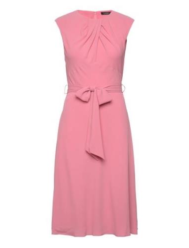 Bubble Crepe Cap-Sleeve Dress Polvipituinen Mekko Pink Lauren Ralph La...