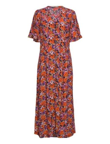 Short-Sleeved Midi Dress With Floral Pattern Polvipituinen Mekko Red E...