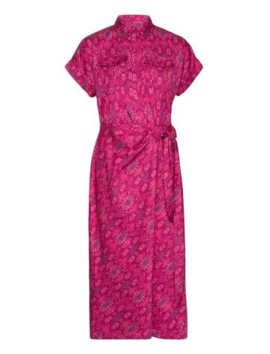 Geo-Print Shantung Tie-Waist Dress Polvipituinen Mekko Pink Lauren Ral...