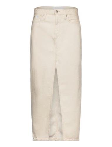Front Split Maxi Denim Skirt Pitkä Hame Cream Calvin Klein Jeans