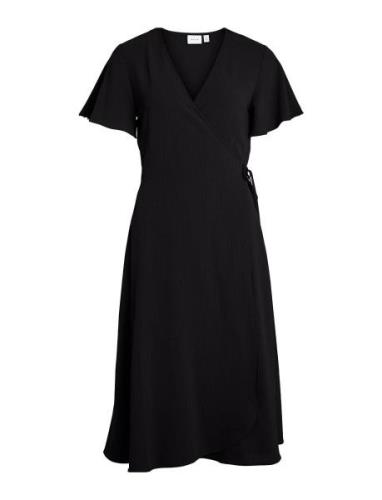 Vilovie S/S Wrap Midi Dress/Su - Noos Polvipituinen Mekko Black Vila