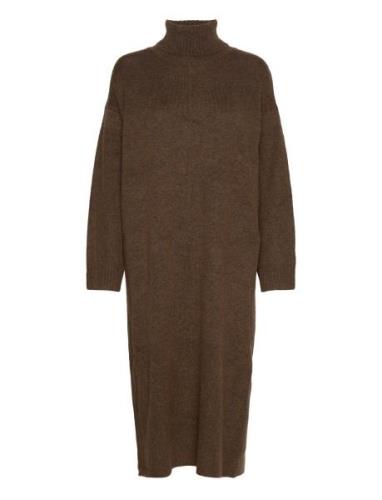 Objabbie L/S Knit Dress Pb12 Polvipituinen Mekko Brown Object