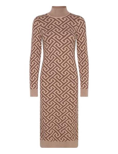 Vmaria Ls High-Neck Calf Dress Polvipituinen Mekko Brown Vero Moda