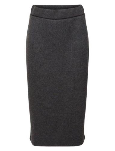 Rib Knit Pencil Skirt Polvipituinen Hame Grey Esprit Casual