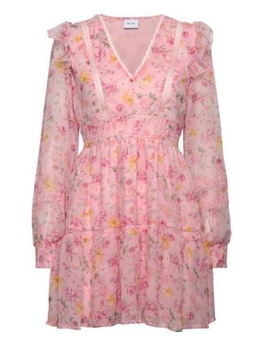 Viroman New V-Neck L/S Short Dress/Dc/Ka Lyhyt Mekko Pink Vila