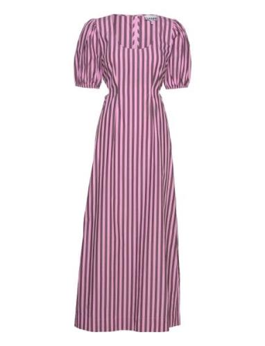 Stripe Cotton Cutout Dress Polvipituinen Mekko Pink Ganni