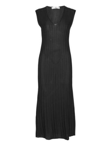 Knitted Dress With Contrasting Details Polvipituinen Mekko Black Mango