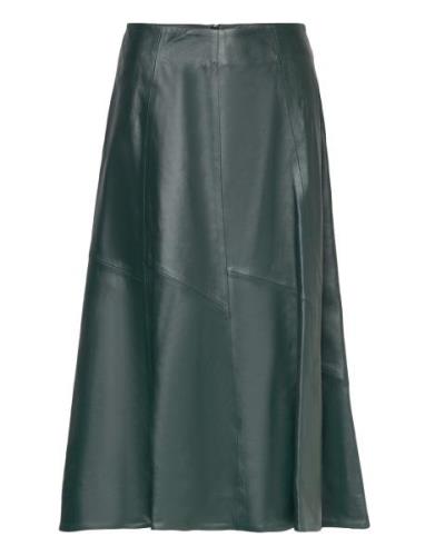 Flared Leather Midi Skirt Polvipituinen Hame Green IVY OAK