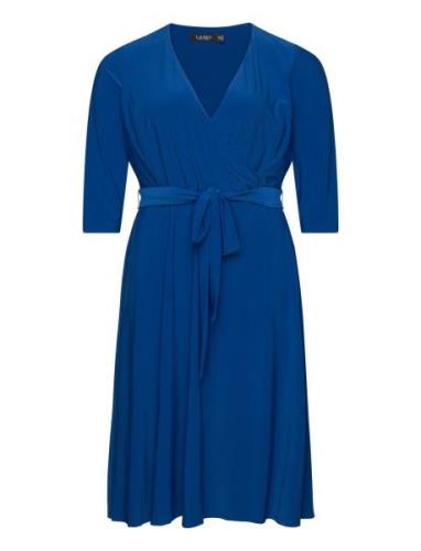 Surplice Jersey Dress Polvipituinen Mekko Blue Lauren Women