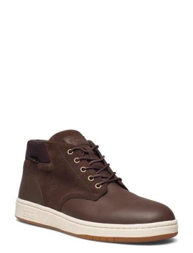 Waterproof Leather-Suede Sneaker Boot Korkeavartiset Tennarit Brown Po...