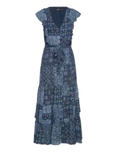 Geo-Print Crepe Dress Polvipituinen Mekko Navy Lauren Ralph Lauren