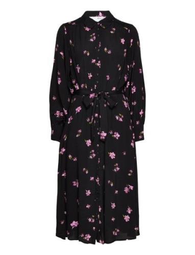 Slfwalda Ls Aop Midi Dress Polvipituinen Mekko Black Selected Femme