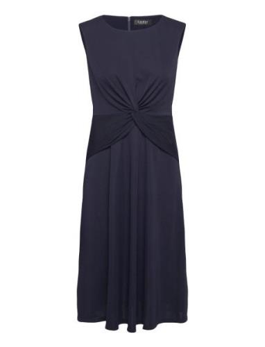 Twist-Front Jersey Dress Polvipituinen Mekko Navy Lauren Ralph Lauren