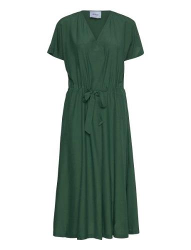 Lucie V-Neck Short Sleeve Midi Dres Polvipituinen Mekko Green Minus