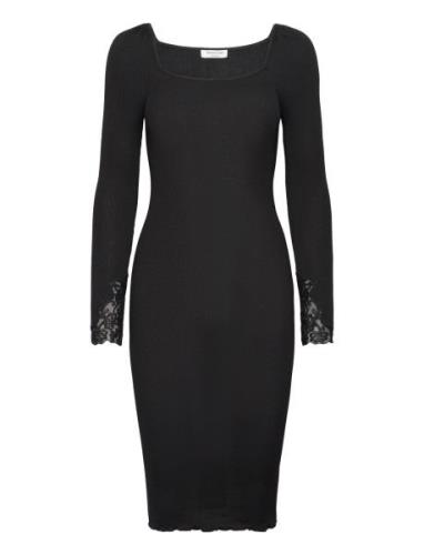 Silk Dress W/ Lace Polvipituinen Mekko Black Rosemunde