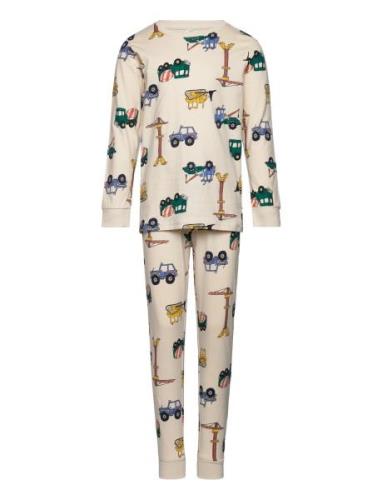 Pajama Cars Dinos Pyjamasetti Pyjama Beige Lindex