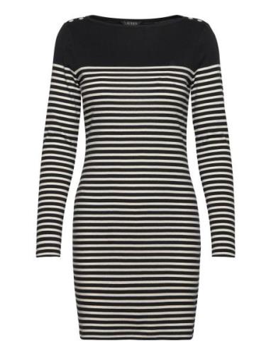 Striped Cotton Boatneck Dress Lyhyt Mekko Black Lauren Ralph Lauren