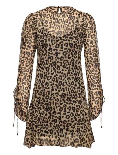 Flared Sleeve Leopard Dress Lyhyt Mekko Brown Mango