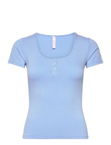 Top Ss Rib Henley Toppi Blue Hunkemöller