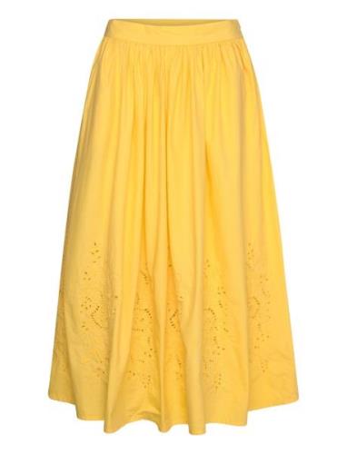 Embroidery Anglaise Midi Skirt Polvipituinen Hame Yellow Stella Nova