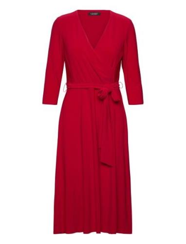 Surplice Jersey Dress Polvipituinen Mekko Red Lauren Ralph Lauren