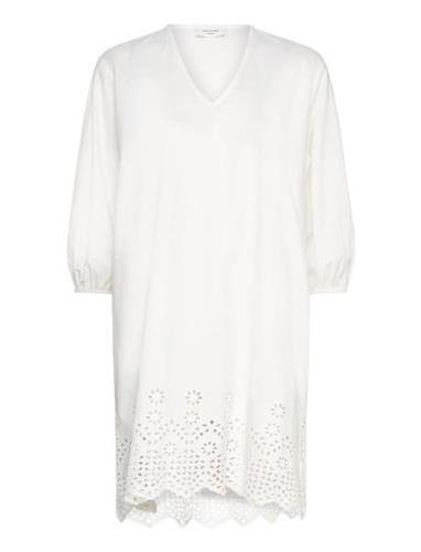Cotton Dress W/ Embroidery Polvipituinen Mekko White Rosemunde