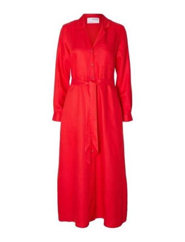 Slflyra Ls Ankle Linen Shirt Dress B Maksimekko Juhlamekko Red Selecte...