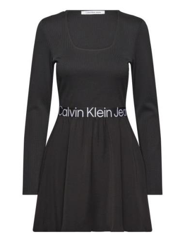 Logo Elastic Long Sleeve Dress Polvipituinen Mekko Black Calvin Klein ...