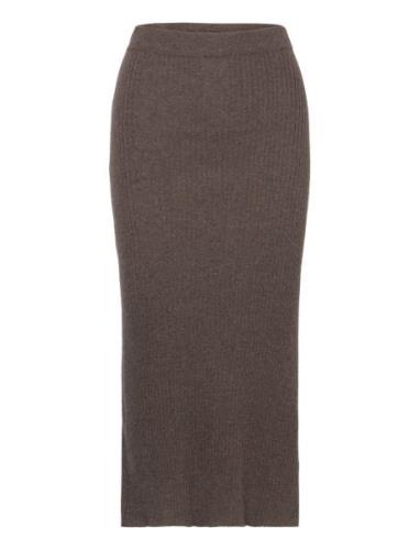 Rib A-Line Skirt Polvipituinen Hame Brown Davida Cashmere