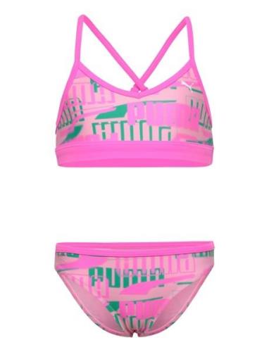 Puma Swim Girls Printed Bikini Set Bikinit Pink Puma Swim