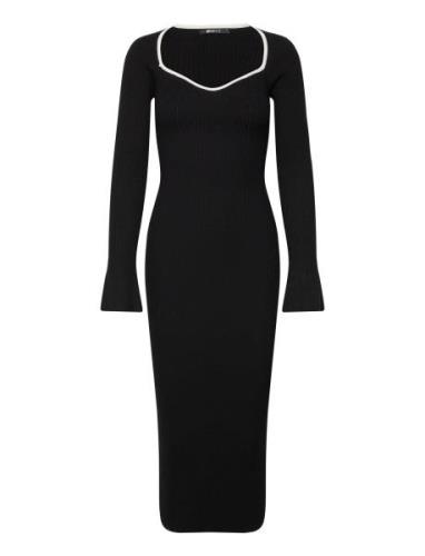 Contrast Knitted Dress Polvipituinen Mekko Black Gina Tricot