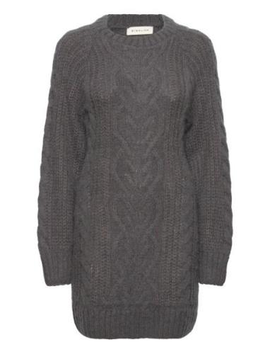 Eloise Cable Knitted Mohair Blend Mini Dress Lyhyt Mekko Grey Malina