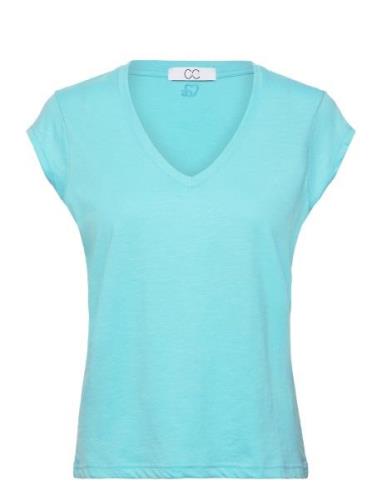 Cc Heart Basic V-Neck T-Shirt Tops T-shirts & Tops Short-sleeved Blue ...