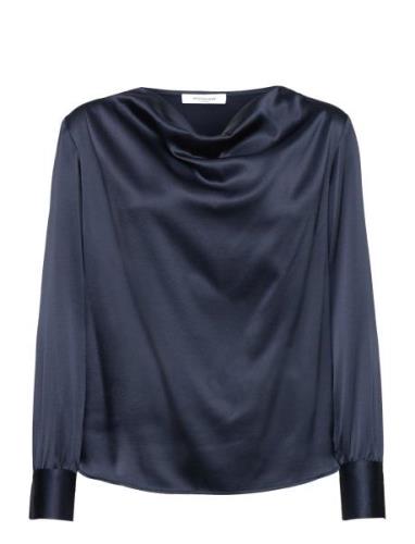 Silk Blouse Tops Blouses Long-sleeved Blue Rosemunde