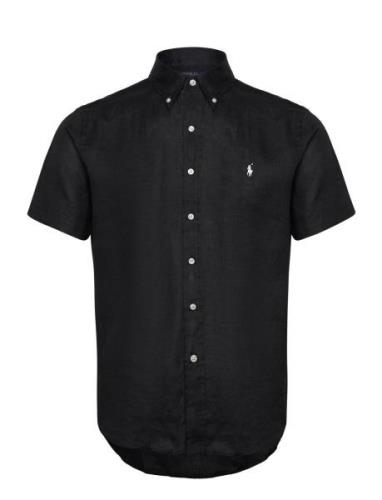 Custom Fit Linen Shirt Tops Shirts Short-sleeved Black Polo Ralph Laur...