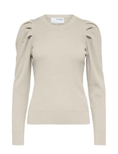 Slfisla Ls Knit O-Neck B Noos Tops Knitwear Jumpers Cream Selected Fem...