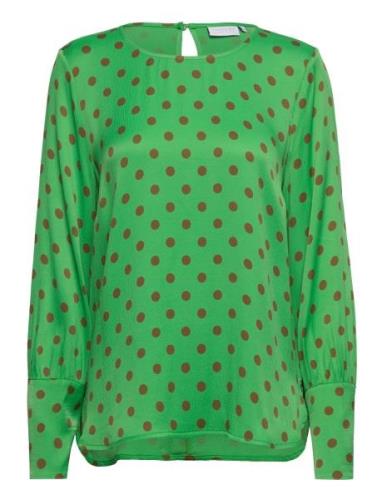 Shirt With Wide Sleeves In Dot Prin Tops Blouses Long-sleeved Green Co...