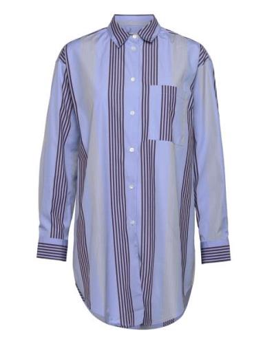 Charlene Poplin Stripe Shirt Tops Shirts Long-sleeved Blue Double A By...